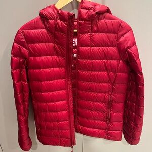 Red Aritzia puffer jacket